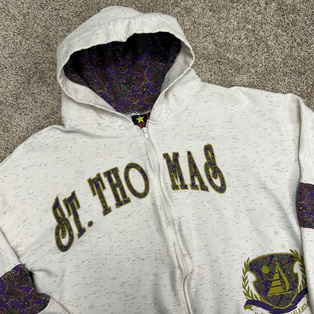 Vintage St Thomas Full Zip Hoodie Women Size S/M‎ Made In USA Paisley Accent